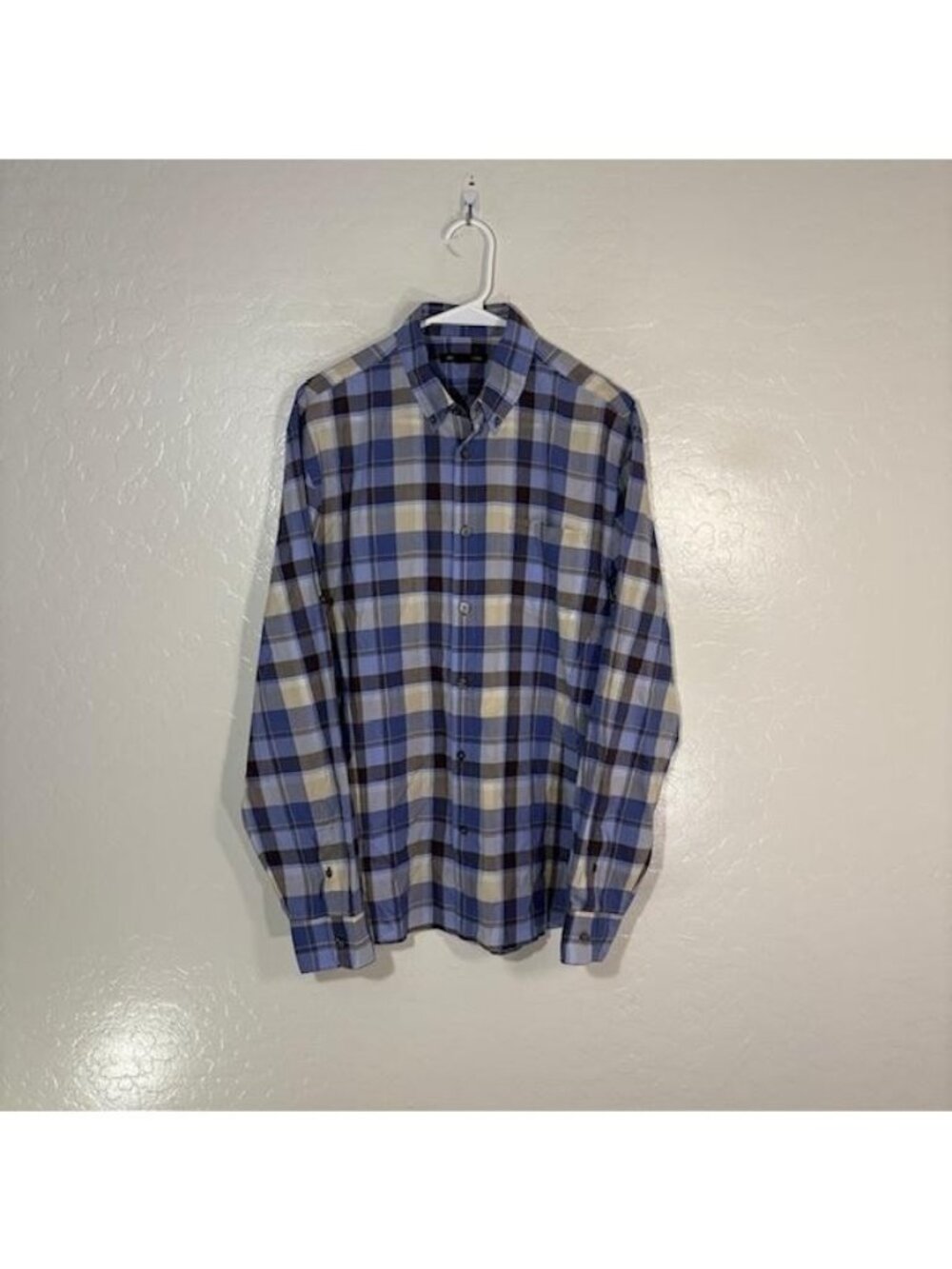 John Varvatos U.S.A. Shirt Mens Medium Blue Plaid Long Sleeve Button Up Casual